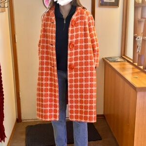 1950s Tangerine Orange Crush Plaid Coat